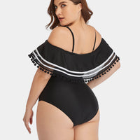 Plus Size Striped Cold-Shoulder One-Piece Swimsuit