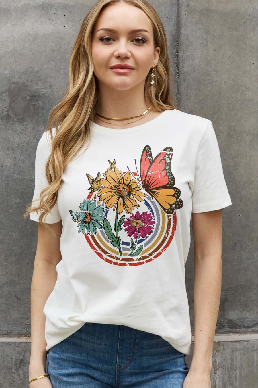 Simply Love Full Size Flower & Butterfly Graphic Cotton Tee