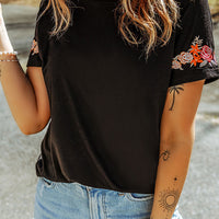 Embroidered Round Neck Tee Shirt