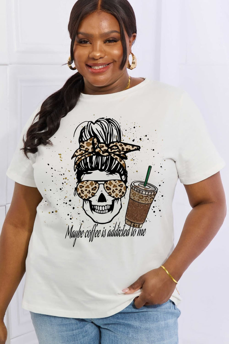 Simply Love Full Size MAYBE COFFEE IS ADDICTED TO ME Graphic Cotton Tee