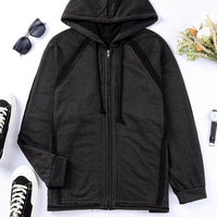 Exposed Seam Drawstring Hooded Jacket with Pockets