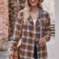 Plaid Dropped Shoulder Hooded Longline Shacket