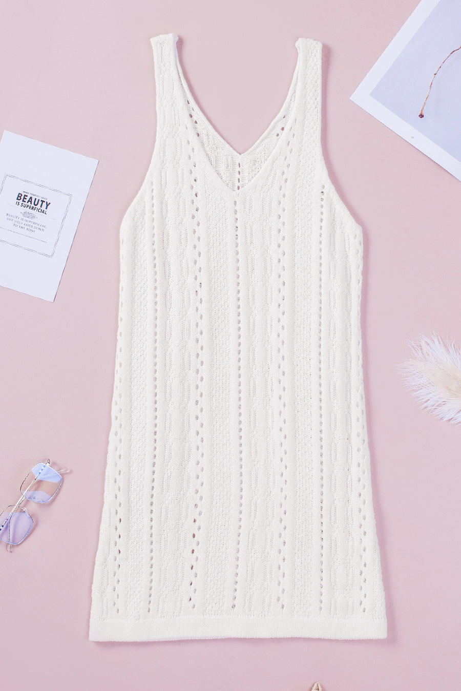 Openwork Sleeveless V-Neck Knit Dress