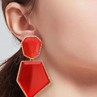 Geometrical Shape Zinc Alloy Frame Resin Dangle Earrings