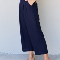 And The Why In The Mix Full Size Pleated Detail Linen Pants in Dark Navy