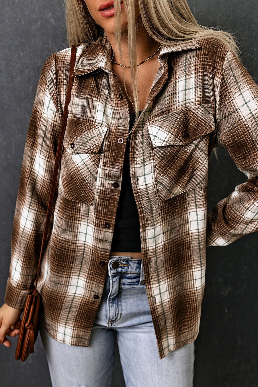 Plaid Collared Neck Long Sleeve Shirt