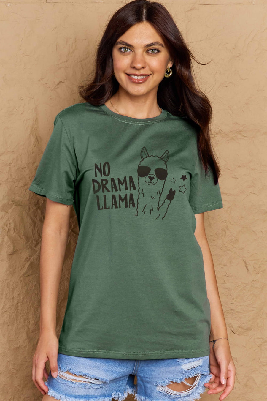 Simply Love Full Size NO DRAMA LLAMA Graphic Cotton Tee