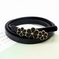 Flower Decor Skinny PU Belt