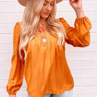 Embroidered Puff Sleeve Blouse