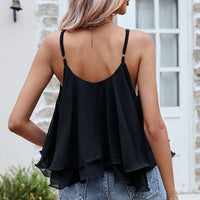 Scoop Neck Spaghetti Strap Ruffle Hem Tank