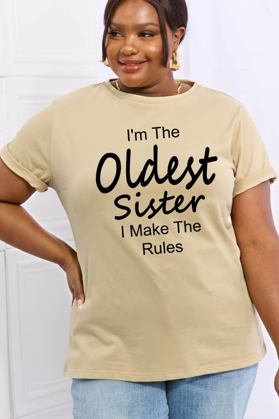 Simply Love Full Size I’M THE OLDEST SISTER I MAKE THE RULES Graphic Cotton Tee