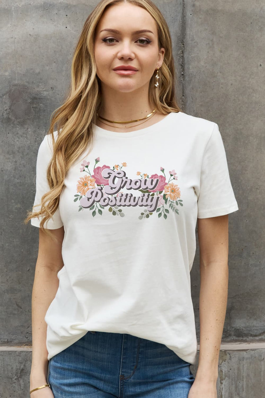 Simply Love Full Size GROW POSITIVITY Graphic Cotton Tee