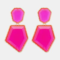 Geometrical Shape Zinc Alloy Frame Resin Dangle Earrings