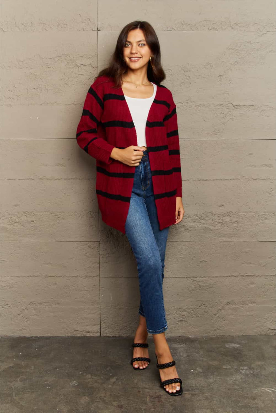 Ninexis Striped Long Sleeve Cardign with Pocket