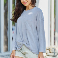 GeeGee Warm Me Up Full Size Front Knot Detail Long Sleeve Top