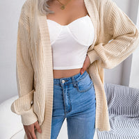 Cable-Knit Open Front Pocketed Cardigan