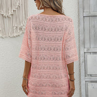 Openwork V-Neck Mini Knit Dress