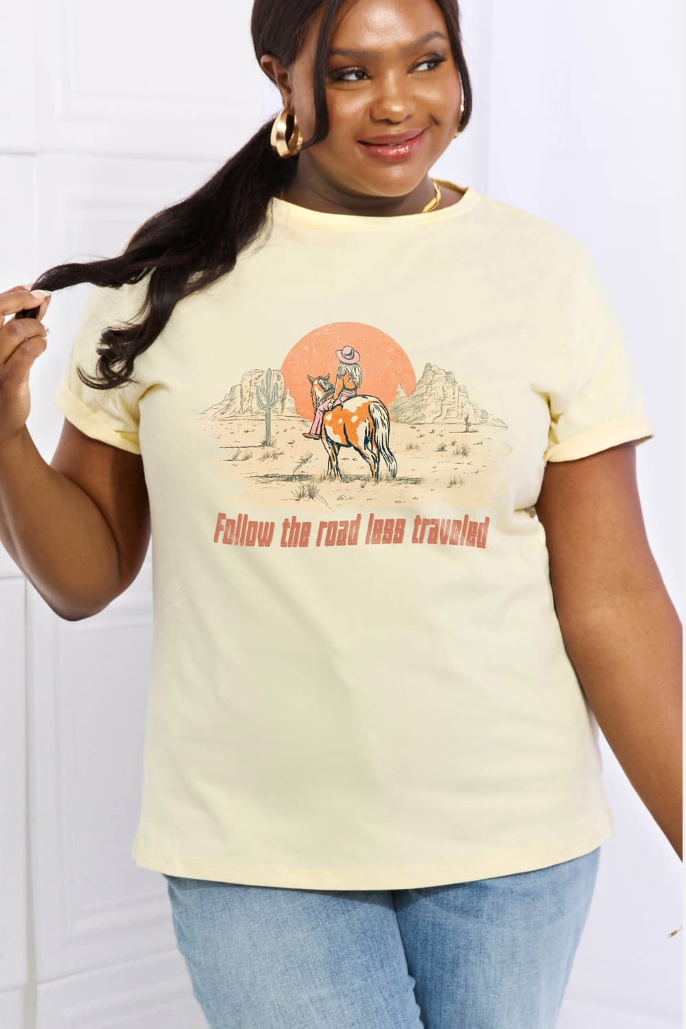 Simply Love Full Size FOLLOW THE ROAD LESS TRAVELED Graphic Cotton Tee