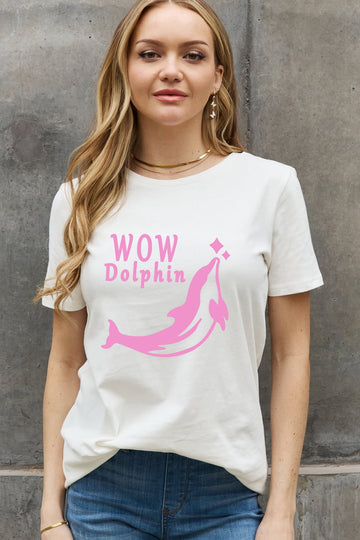 Simply Love Full Size WOW DOLPHIN Graphic Cotton Tee