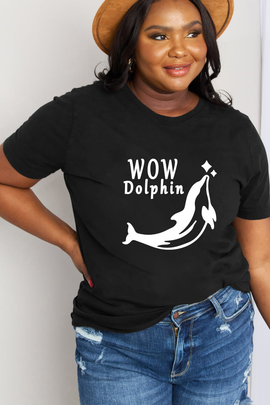 Simply Love Full Size WOW DOLPHIN Graphic Cotton Tee