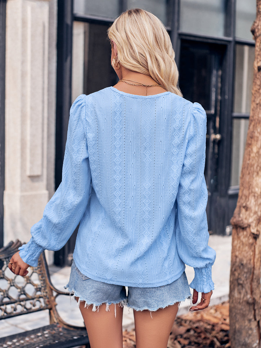 V-Neck Puff Sleeve Blouse