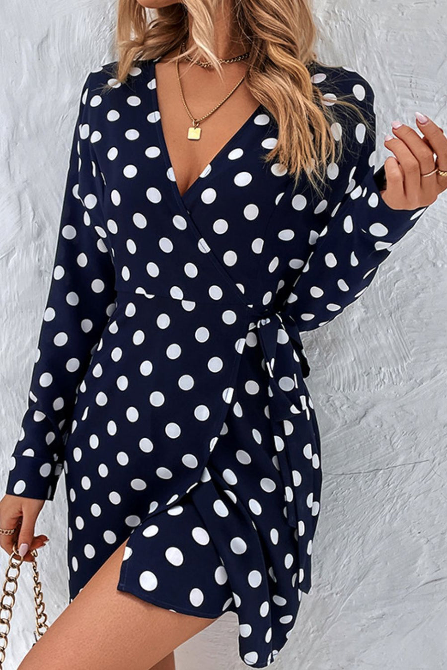 Polka Dot Tied Surplice Wrap Dress