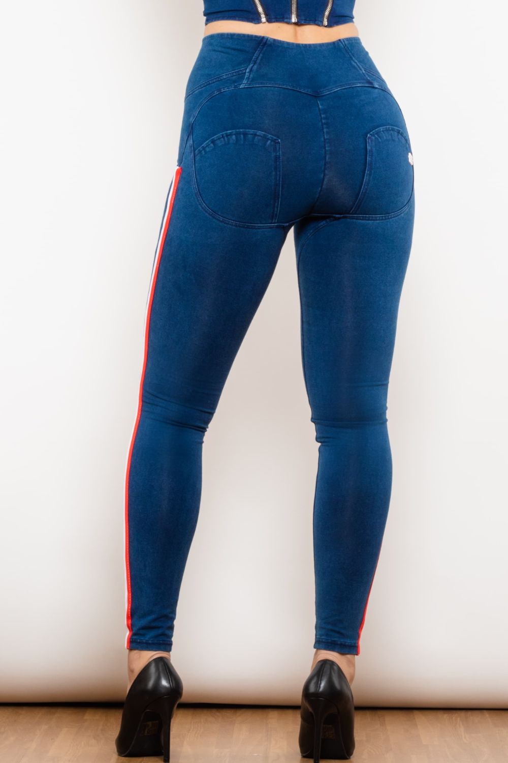 Side Stripe Zip Closure Skinny Jeans