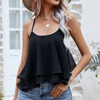 Scoop Neck Spaghetti Strap Ruffle Hem Tank