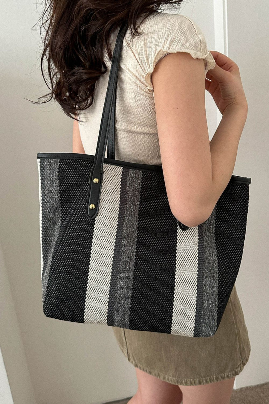 Black and grey Stripe tote bag