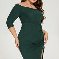 Plus Size Glitter Off-Shoulder Split Dress