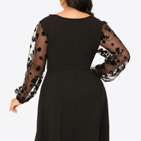 Plus Size Floral Mesh Sleeve Empire Waist Dress