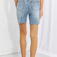 Judy Blue Hallie Mid-Length Denim Patch Shorts