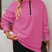 Zip-Up Dropped Shoulder Sweatshirt