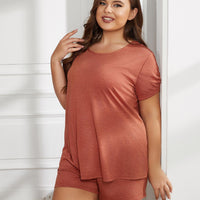 Plus Size Round Neck Short Sleeve Two-Piece Loungewear Set