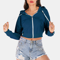 Side Stripe Drawstring Cropped Hooded Jacket