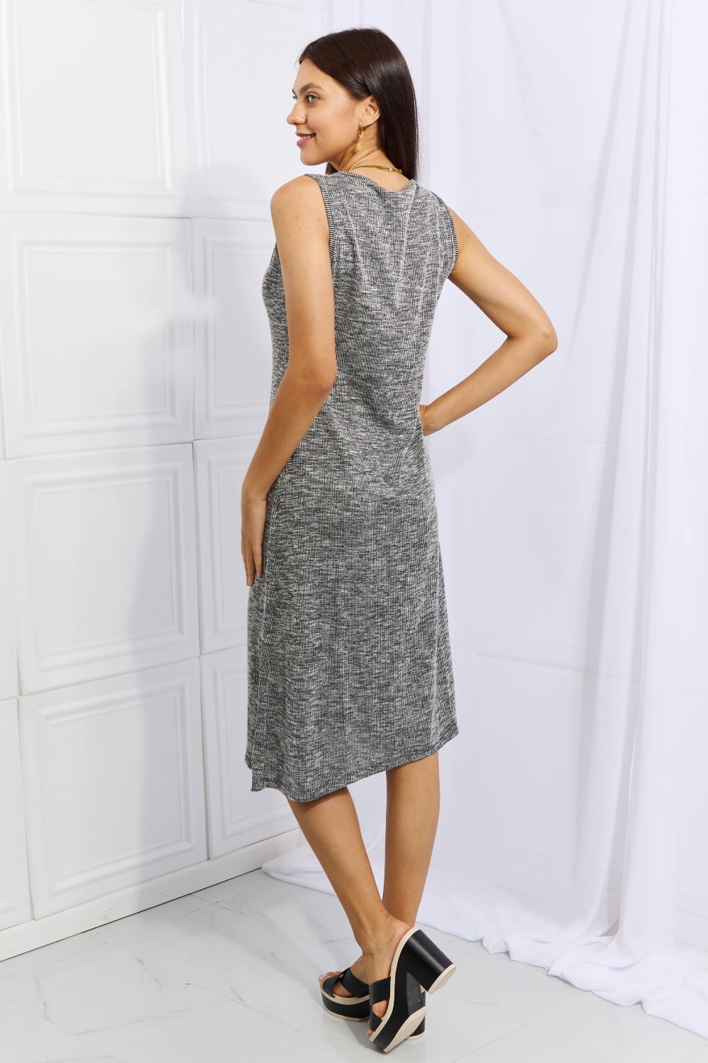 Culture Code Meet Me Halfway Full Size Heart Neck A-Line Dress in Charcoal