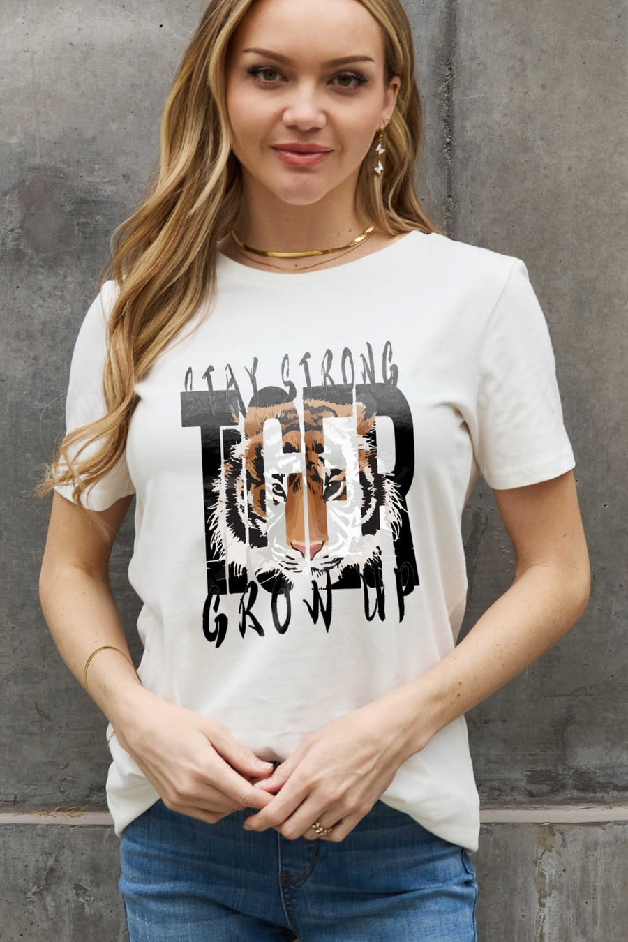 Simply Love Full Size STAY STRONG GROW UP Graphic Cotton Tee