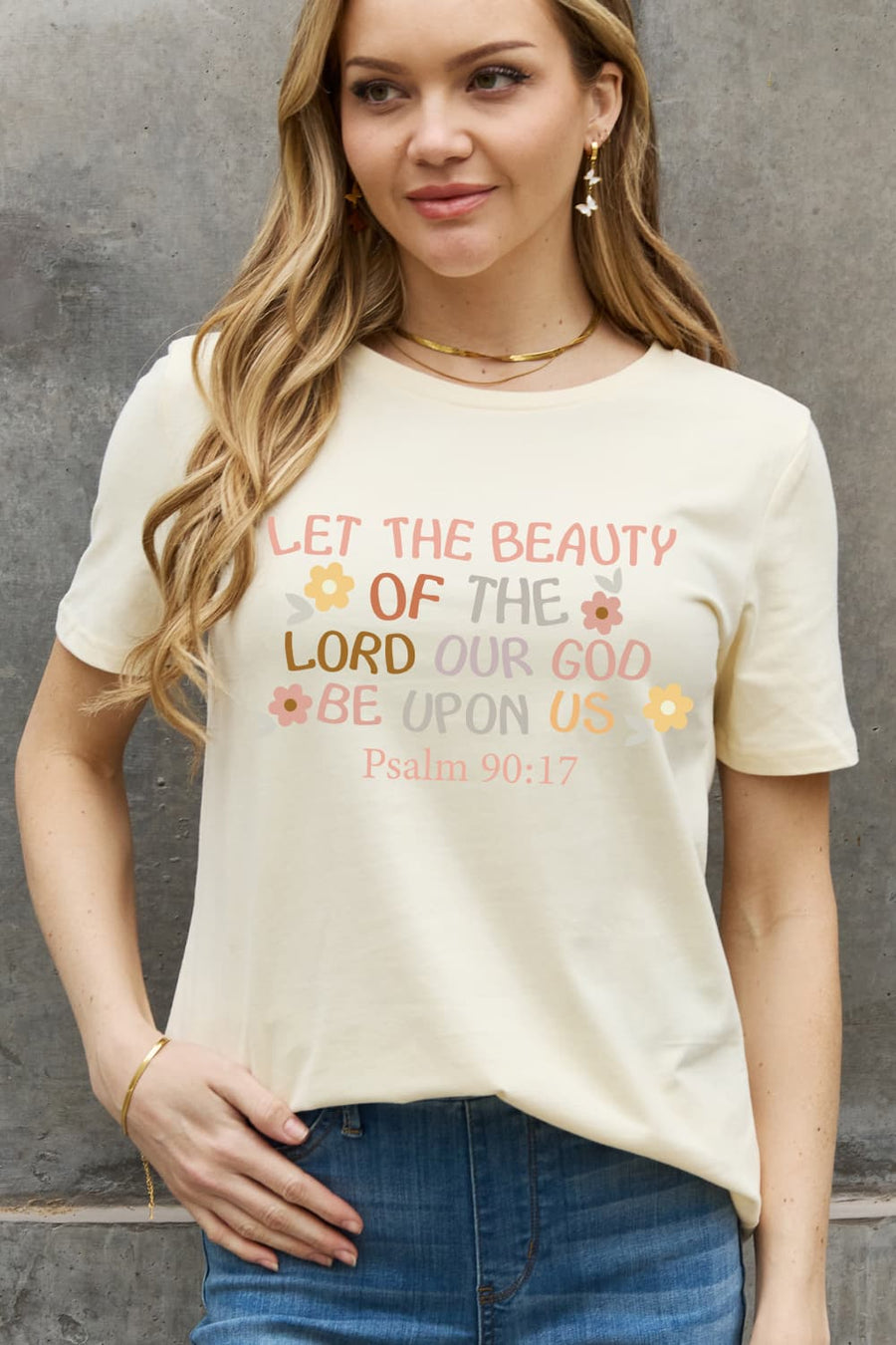 Simply Love Full Size LET THE BEAUTY OF THE LORD BE UPON US PSALM 90:17  Graphic Cotton Tee