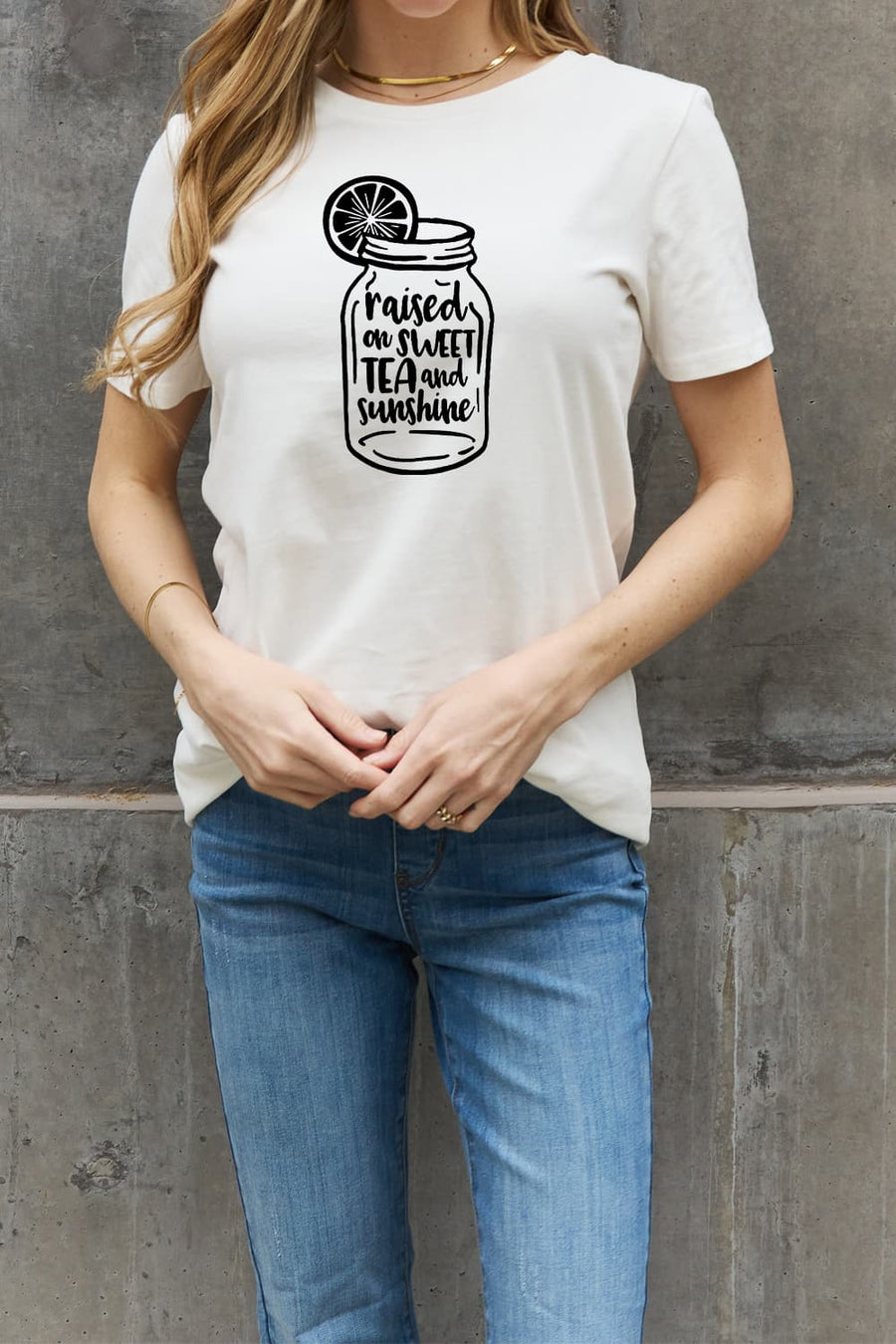 Simply Love Full Size RAISED ON SWEET TEA AND  SUNSHINE Graphic Cotton Tee