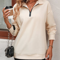 Zip-Up Dropped Shoulder Sweatshirt