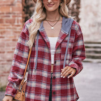 Plaid Dropped Shoulder Hooded Longline Shacket