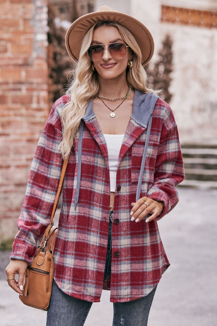 Plaid Dropped Shoulder Hooded Longline Shacket