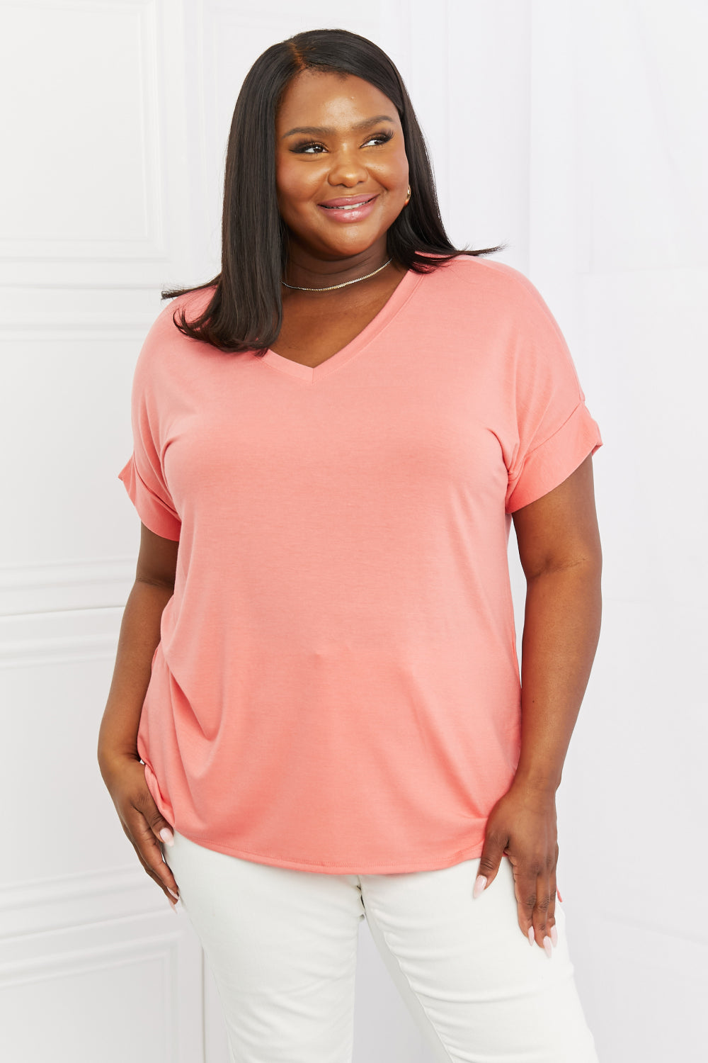 Zenana Simply Comfy Full Size V-Neck Loose Fit Shirt