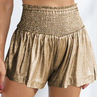 Glitter Smocked High-Waist Shorts