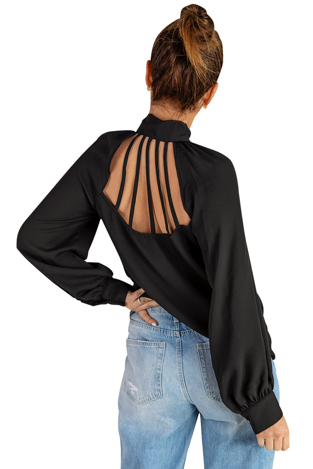 Tie Neck Strappy Back Shirt