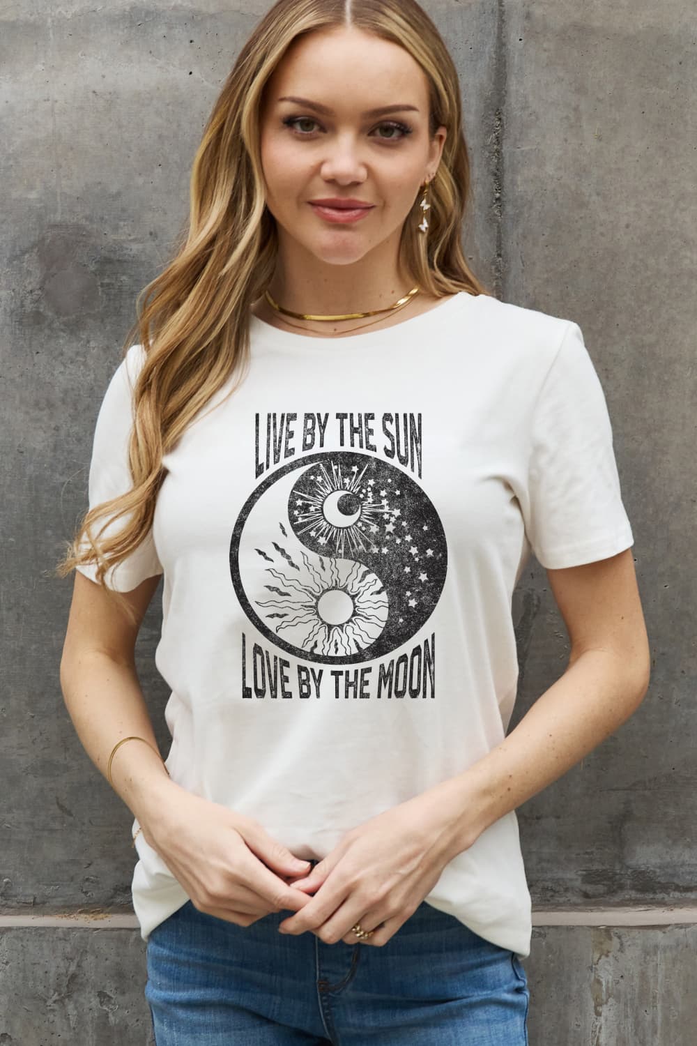 Simply Love Full Size LIVE BY THE SUN LOVE BY THE MOON Graphic Cotton Tee