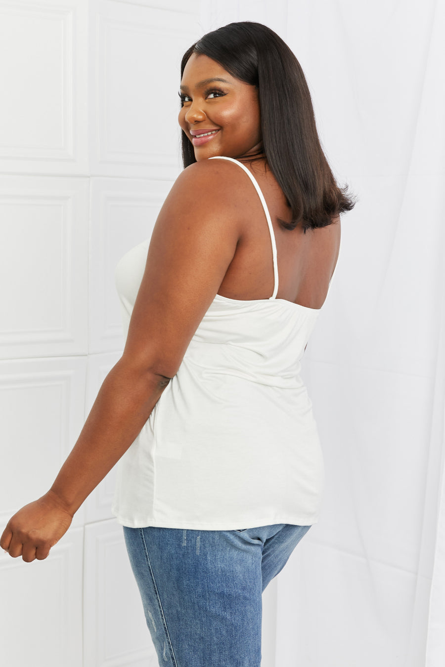 Celeste In The Moment Full Size Lace Detail Tank Top in White