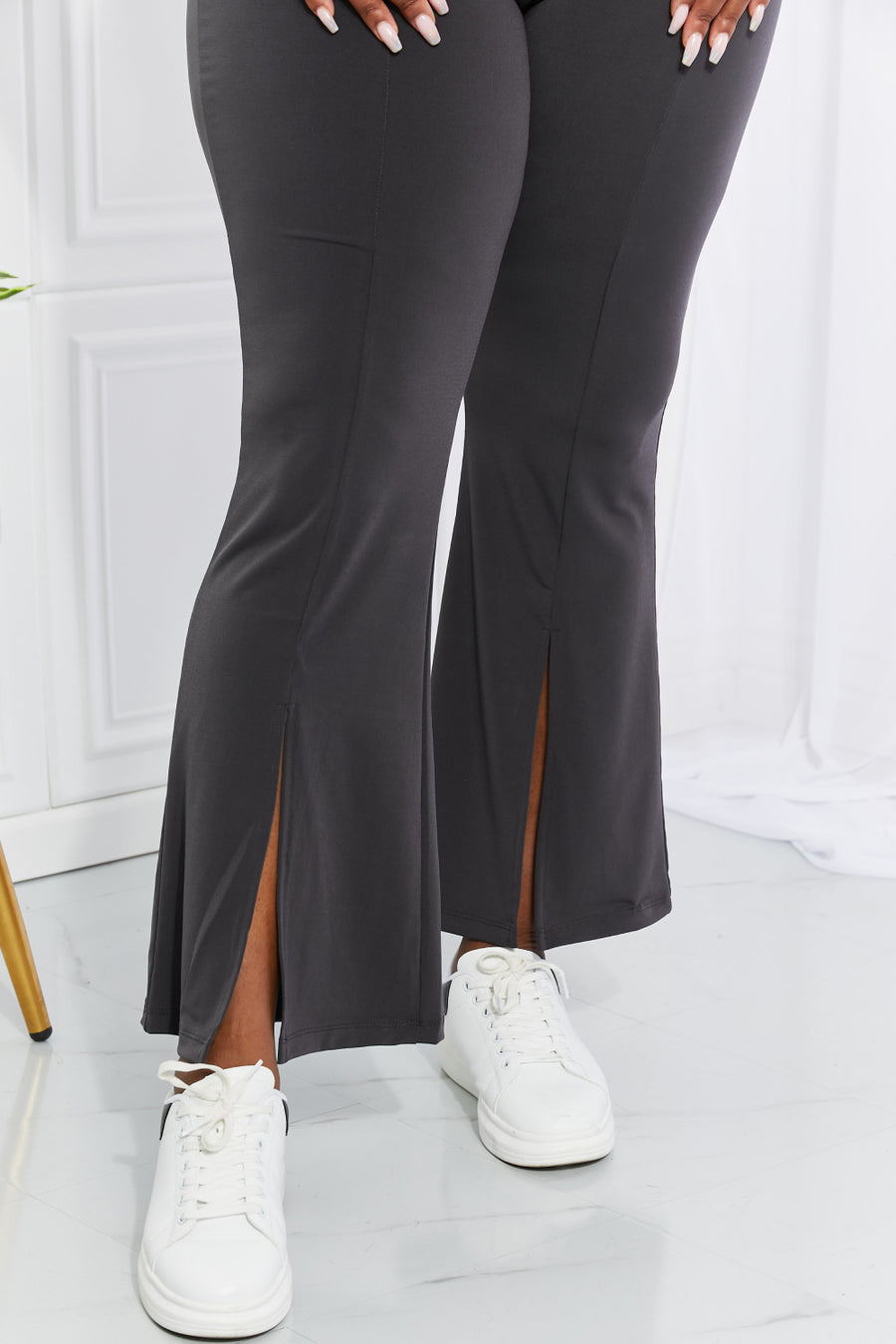 Zenana Full Size First Class High Rise Slit Flare Pants