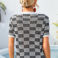 Checkered Short Sleeve Knit Top