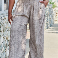 GeeGee Stress Free Plus Size Printed Wide Leg Pants